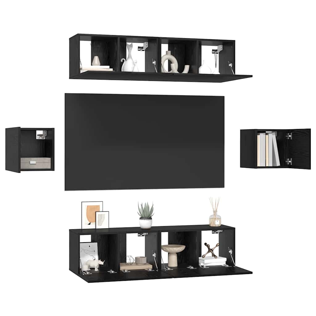 vidaXL Σετ επίπλου τηλεόρασης 6 pcs Μαύρη Οξυά Επεξεργασμένο ξύλο