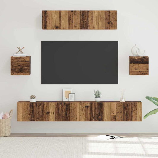vidaXL Σετ επίπλου τηλεόρασης 7 pcs Παλιό Ξύλο Επεξεργασμένο ξύλο