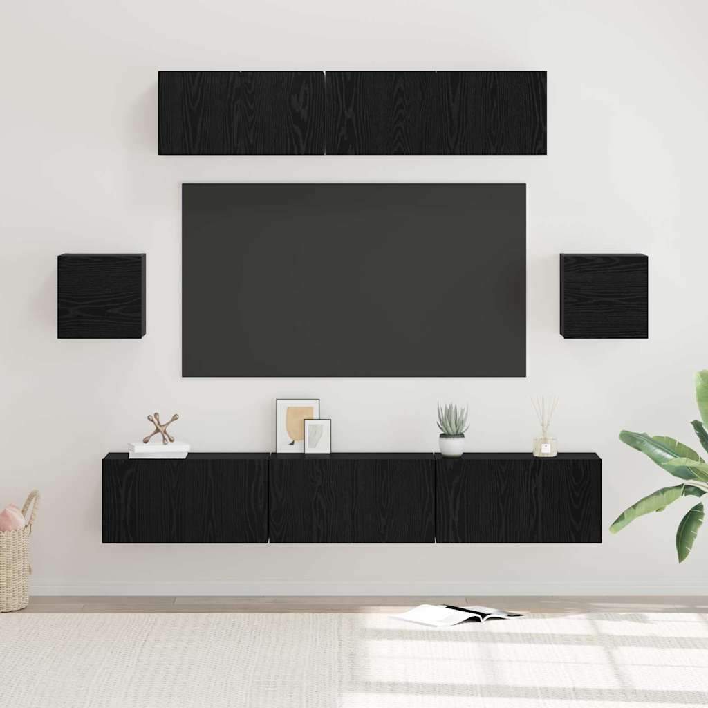 vidaXL Σετ επίπλου τηλεόρασης 7 pcs Μαύρη Οξυά Επεξεργασμένο ξύλο
