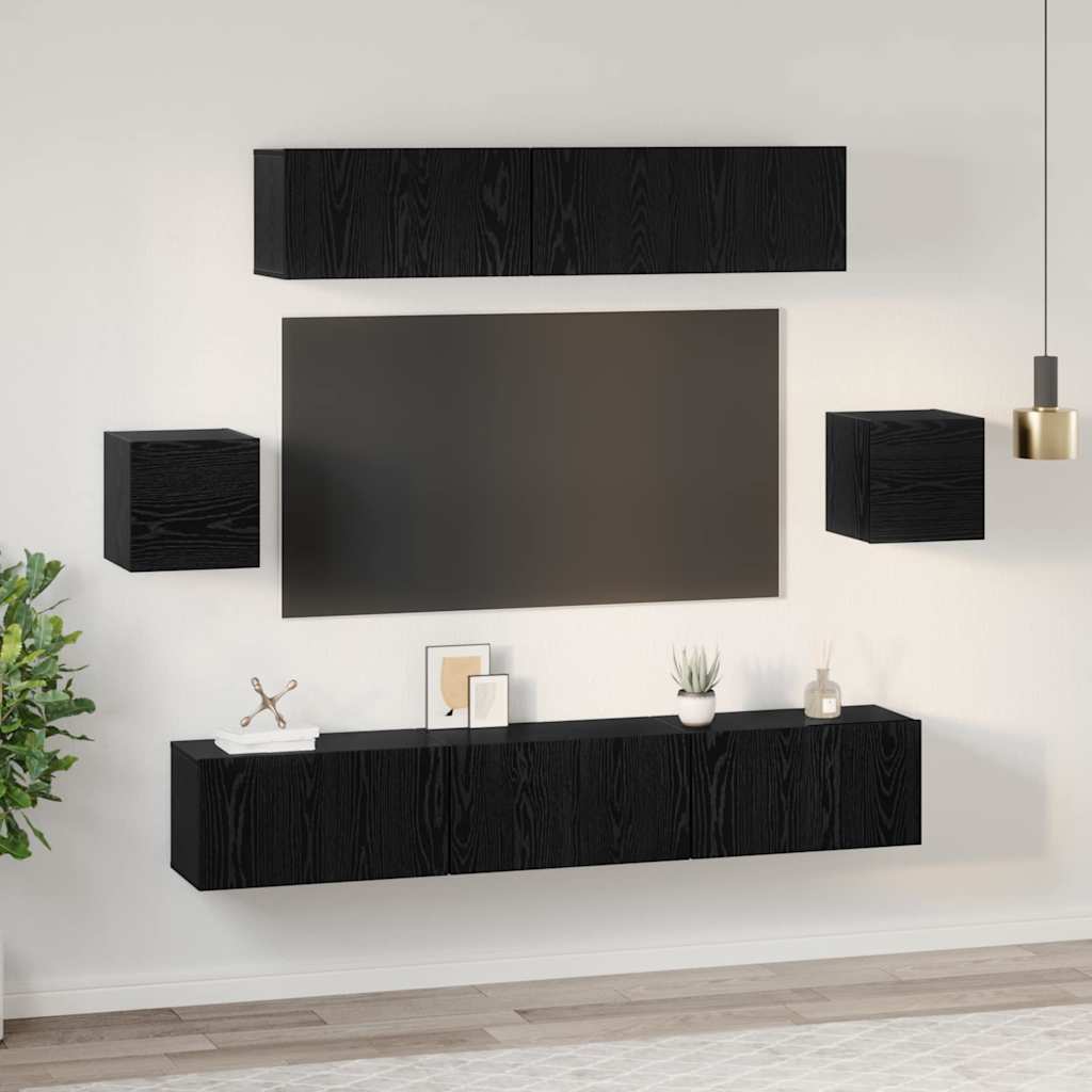 vidaXL Σετ επίπλου τηλεόρασης 7 pcs Μαύρη Οξυά Επεξεργασμένο ξύλο