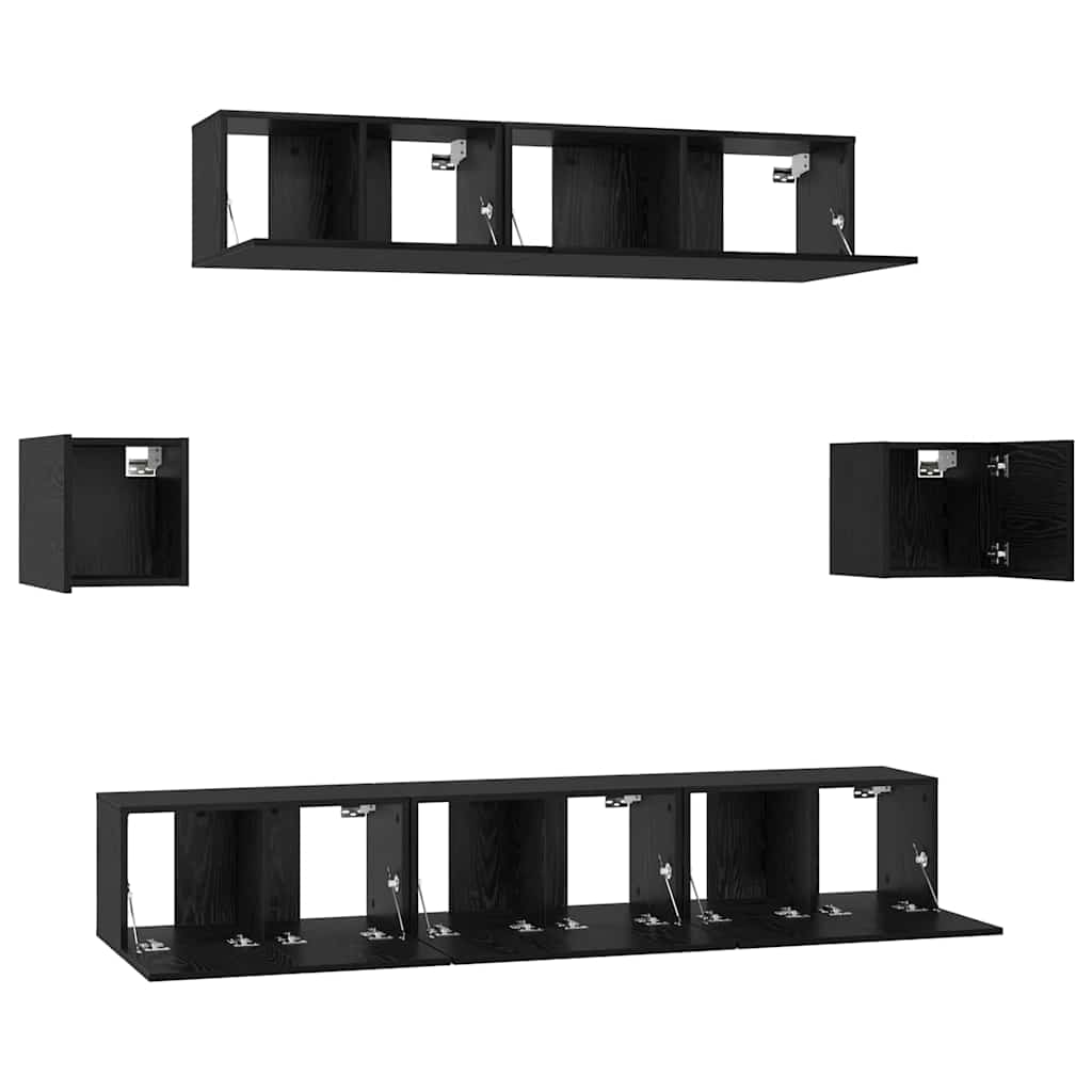 vidaXL Σετ επίπλου τηλεόρασης 7 pcs Μαύρη Οξυά Επεξεργασμένο ξύλο