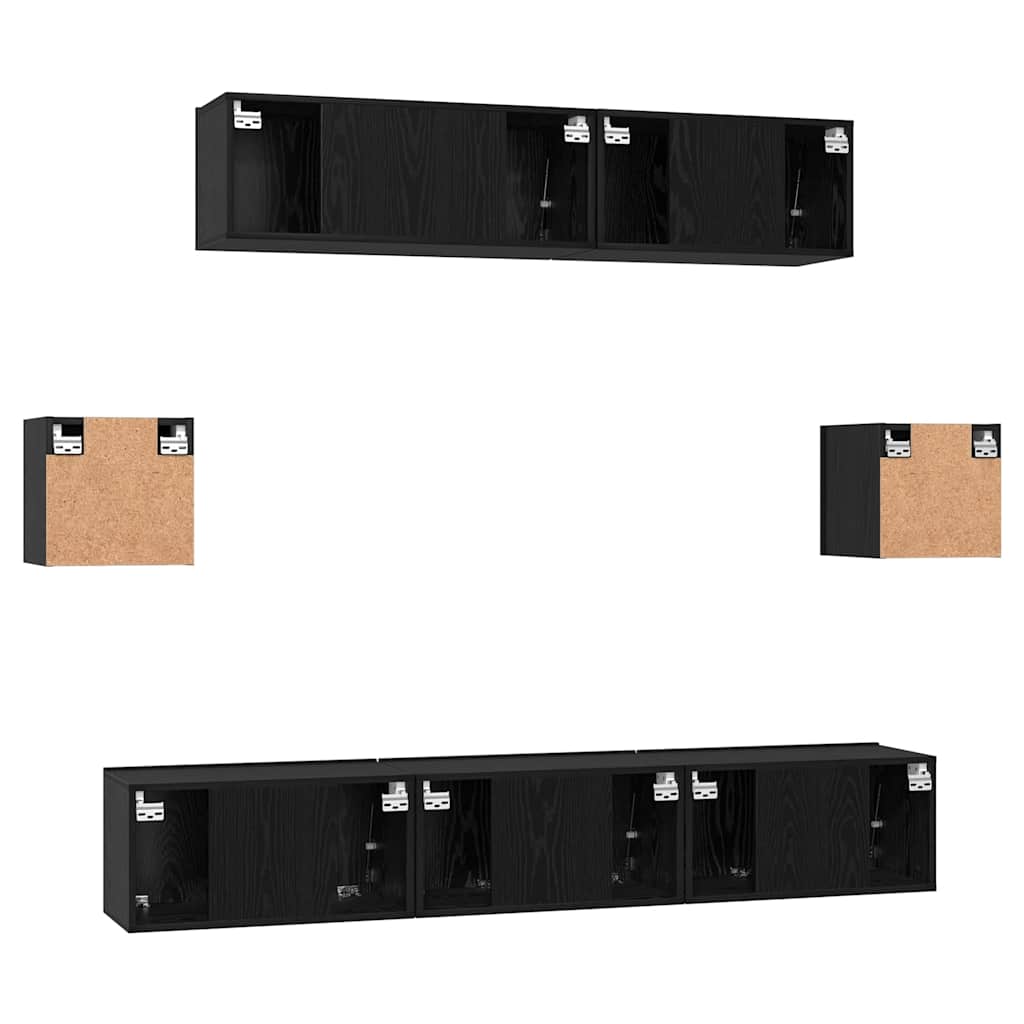 vidaXL Σετ επίπλου τηλεόρασης 7 pcs Μαύρη Οξυά Επεξεργασμένο ξύλο