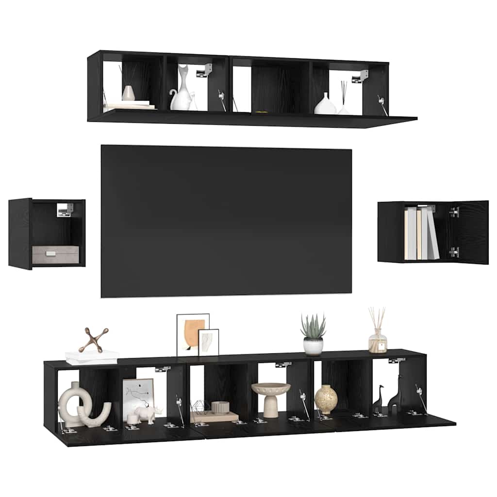vidaXL Σετ επίπλου τηλεόρασης 7 pcs Μαύρη Οξυά Επεξεργασμένο ξύλο