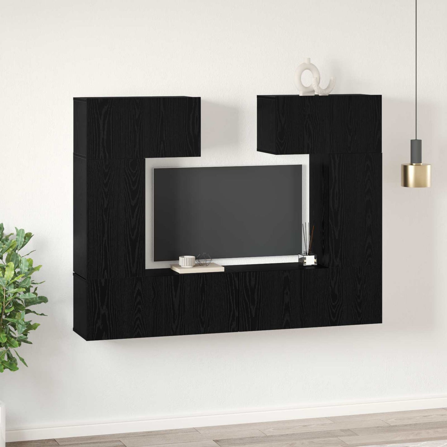vidaXL Σετ επίπλου τηλεόρασης 6 pcs Μαύρη Οξυά Επεξεργασμένο ξύλο