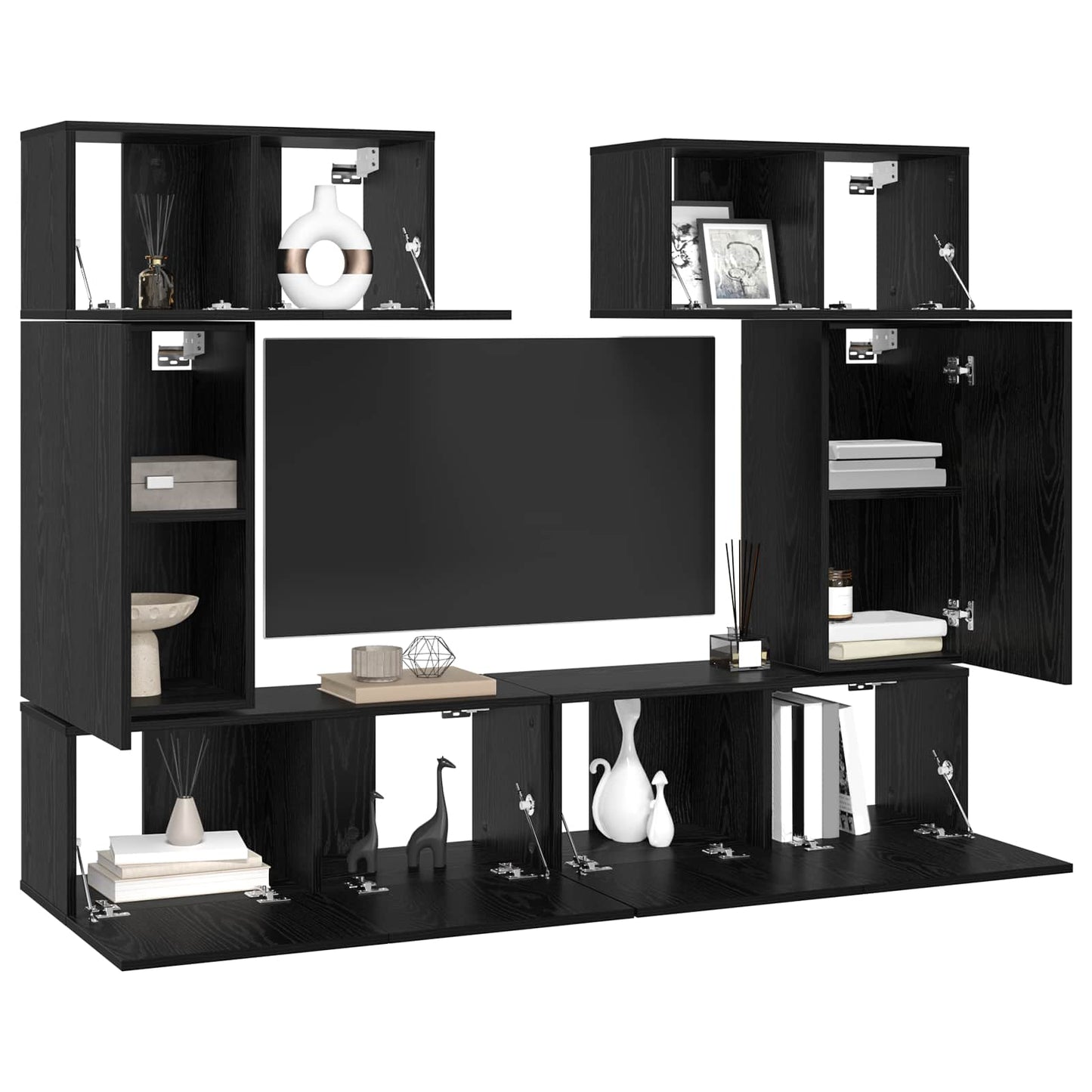 vidaXL Σετ επίπλου τηλεόρασης 6 pcs Μαύρη Οξυά Επεξεργασμένο ξύλο