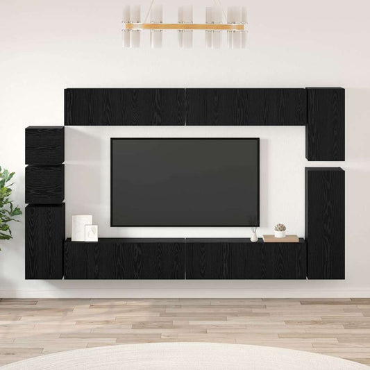 vidaXL Σετ επίπλου τηλεόρασης 9 pcs Μαύρη Οξυά Επεξεργασμένο ξύλο
