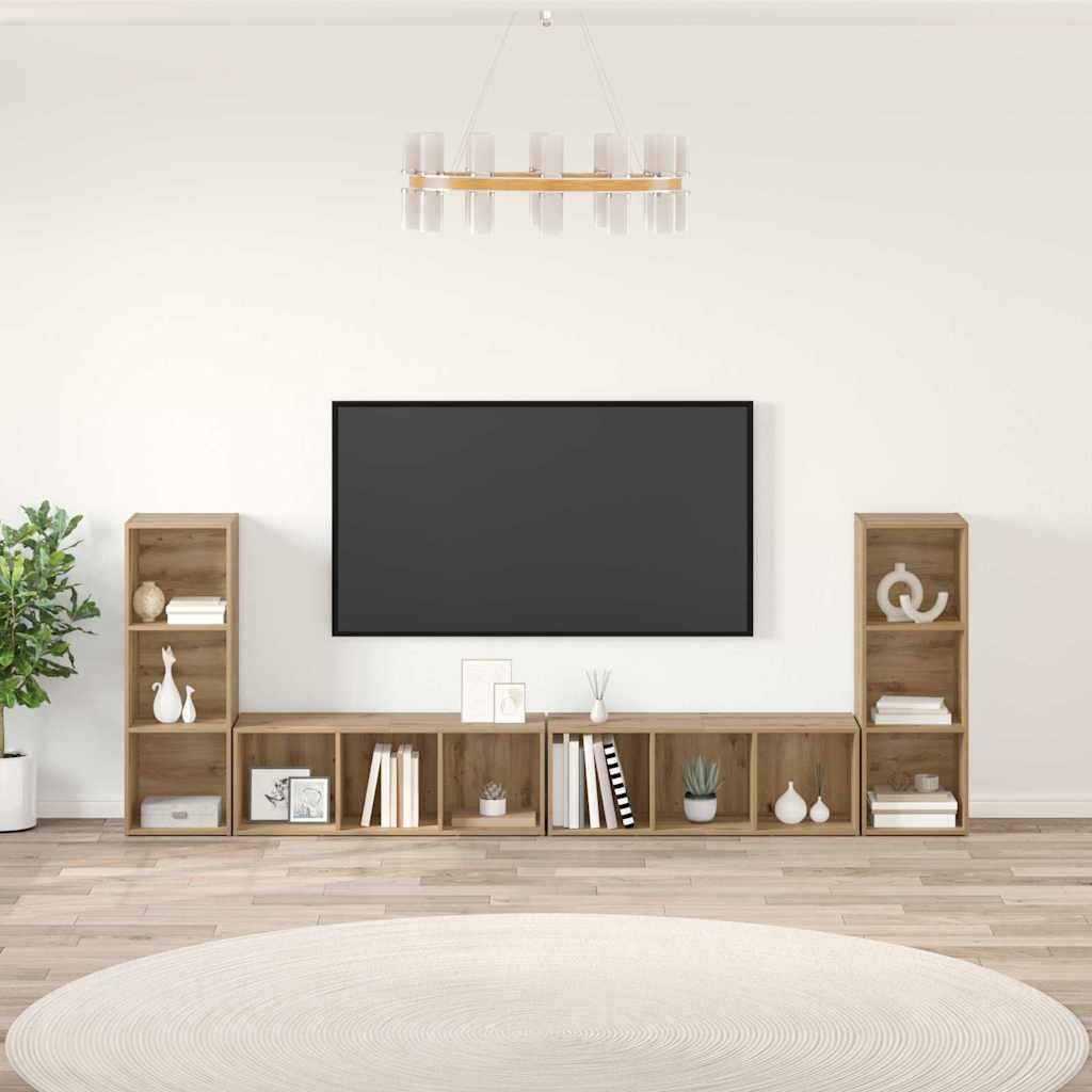 vidaXL Ντουλάπι TV με ράφι 4 pcs Χειροποίητη δρυς 37 x 35 x 107.5 εκ.