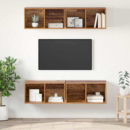 vidaXL Τηλεοπτική Κάβα Τοίχου με ράφι 4 pcs Παλιό ξύλο 37 x 37 x 72 εκ