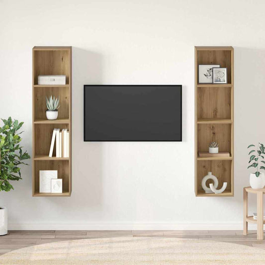 vidaXL Σετ επίπλου τηλεόρασης Επιτοίχιο 2 pcs Καφέ 37 x 37 x 142.5 εκ
