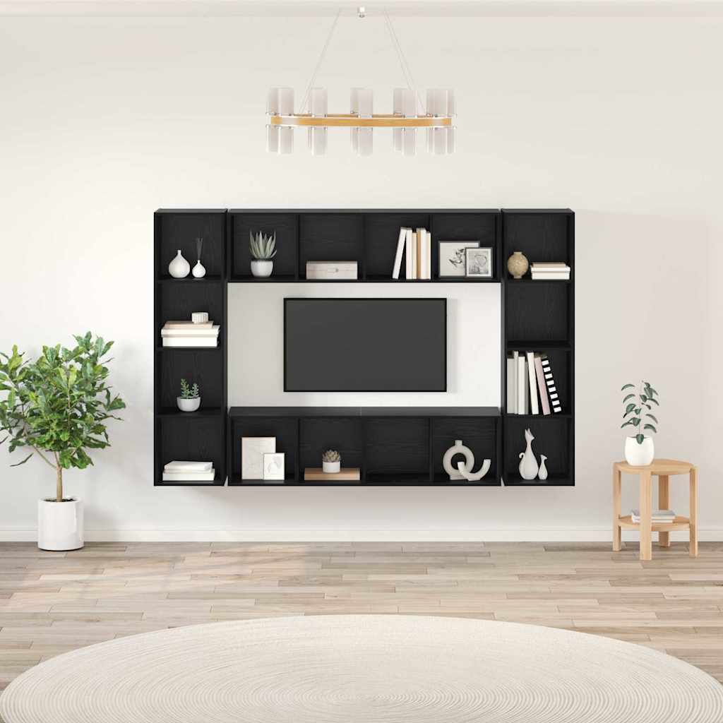 vidaXL Σετ επίπλου τηλεόρασης Επιτοίχιο 4 pcs Μαύρο 37 x 37 x 142.5 εκ