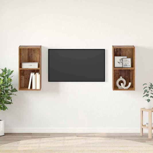 vidaXL Τηλεοπτική Κάβα Τοίχου 2 pcs Παλιό ξύλο 37 x 37 x 72 εκ