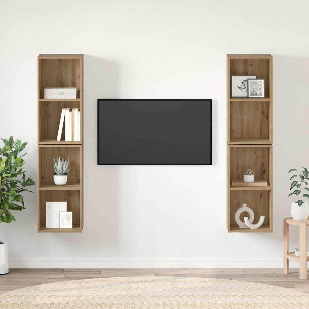 vidaXL Τηλεοπτική Κάβα Τοίχου 4 pcs Χειροποίητη δρυς 37 x 37 x 72 εκ