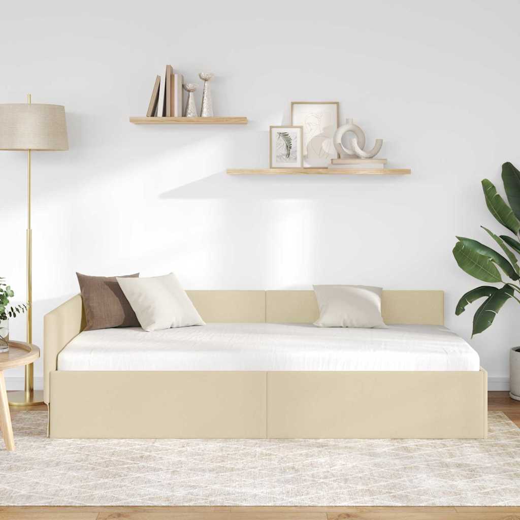 vidaXL Κρεβάτι Γωνίας με κεφαλάρι Κρεμ 90 εκ x 190 εκ ύφασμα