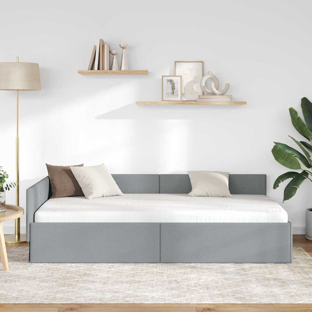 vidaXL Κρεβάτι Γωνίας Ανοιχτό γκρι 90 x 200 cm Ύφασμα και Έργο ξύλου