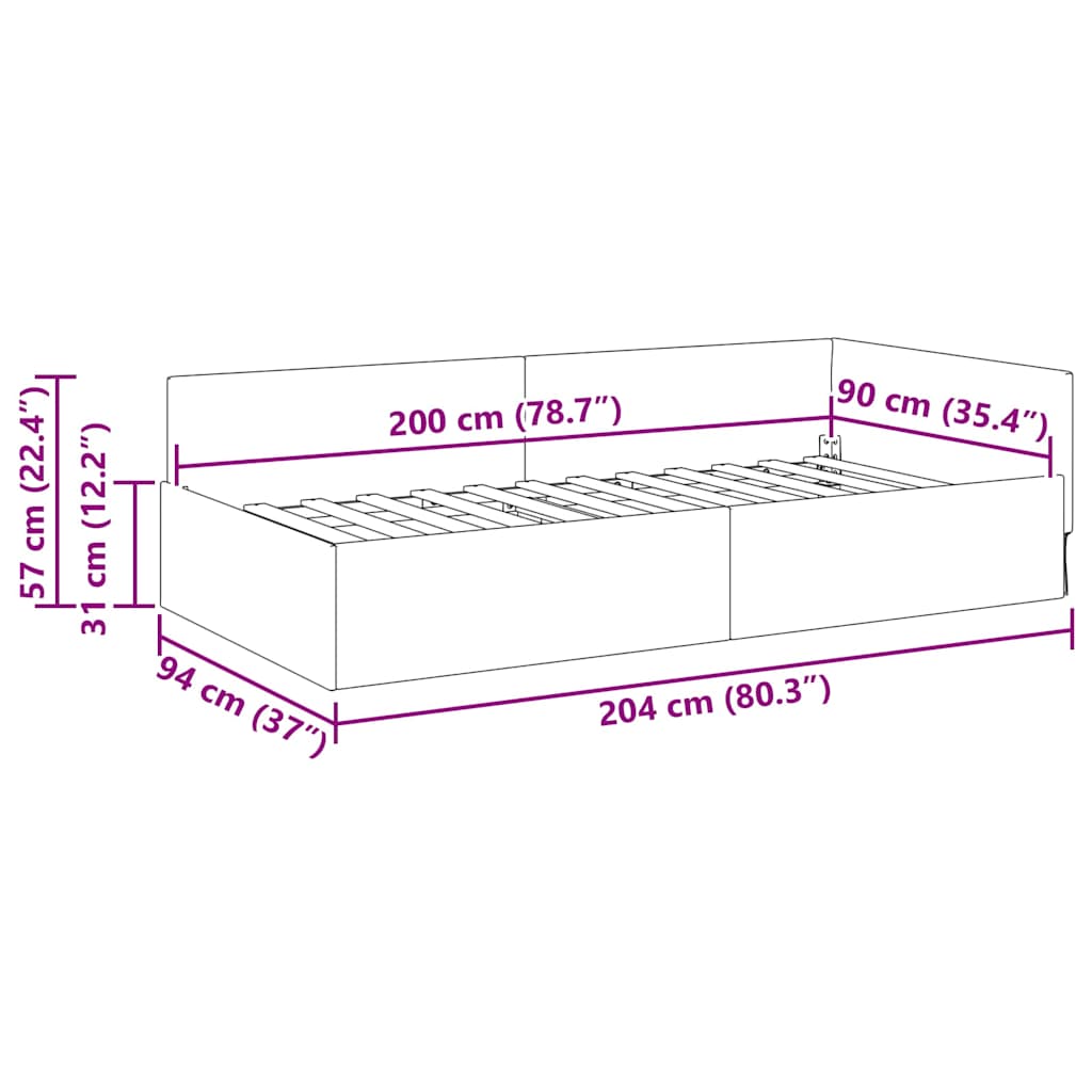 vidaXL Κρεβάτι Γωνίας Ανοιχτό γκρι 90 x 200 cm Ύφασμα και Έργο ξύλου
