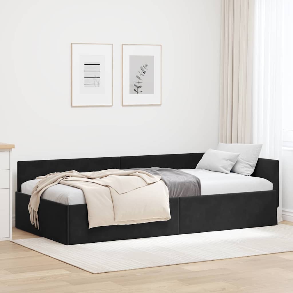 vidaXL Κρεβάτι Γωνίας με κεφαλάρι Μαύρο 90 εκ x 190 εκ Βελούδο