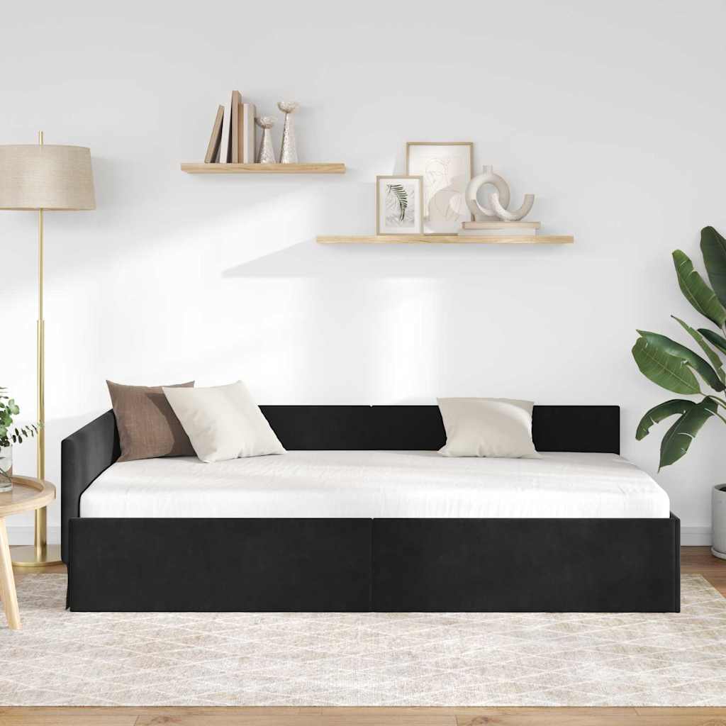 vidaXL Κρεβάτι Γωνίας με κεφαλάρι Μαύρο 90 εκ x 190 εκ Βελούδο