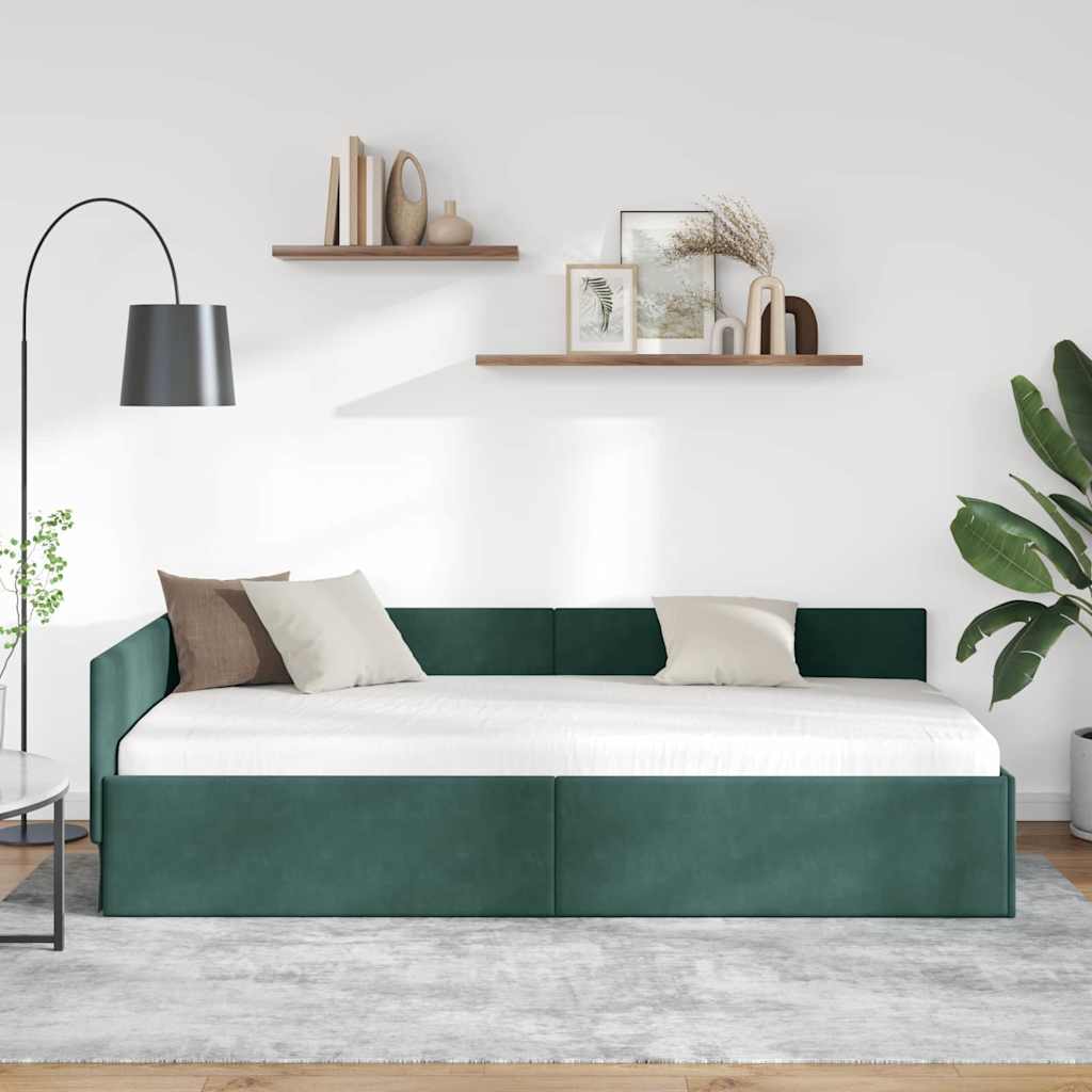 vidaXL Κρεβάτι Γωνίας Σκούρο Πράσινο 100 x 200 cm Βελούδο