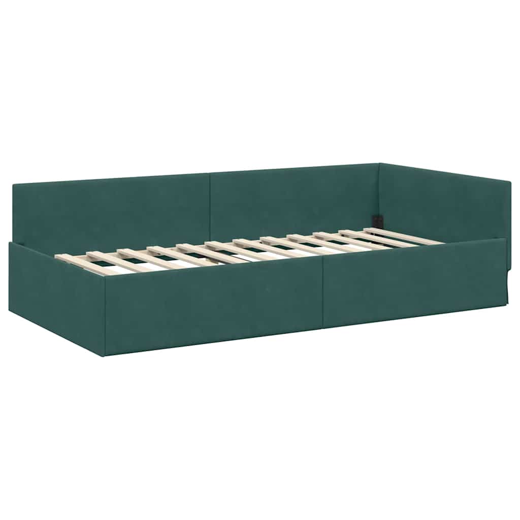 vidaXL Κρεβάτι Γωνίας Σκούρο Πράσινο 100 x 200 cm Βελούδο