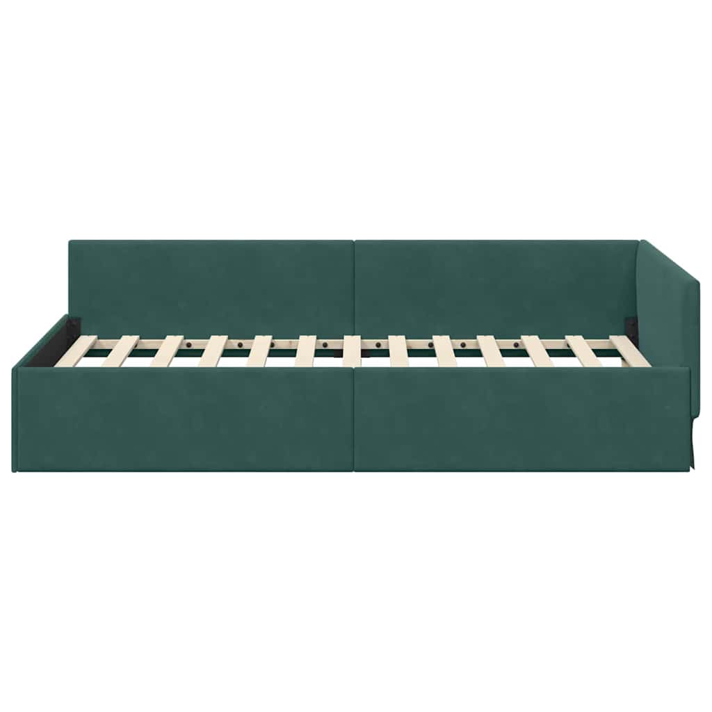 vidaXL Κρεβάτι Γωνίας Σκούρο Πράσινο 100 x 200 cm Βελούδο