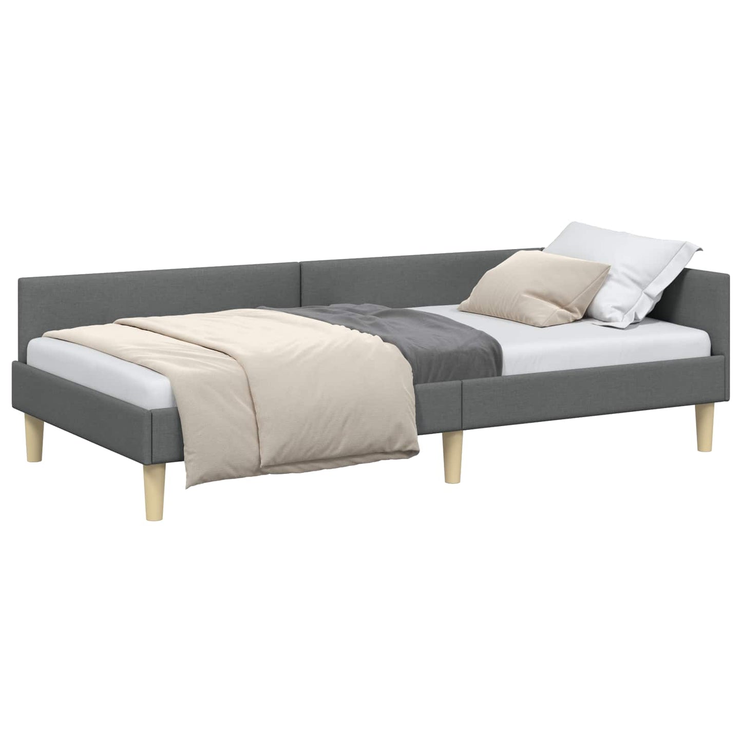 vidaXL Κρεβάτι Γωνίας Σκούρο Γκρι 90 x 190 cm ύφασμα