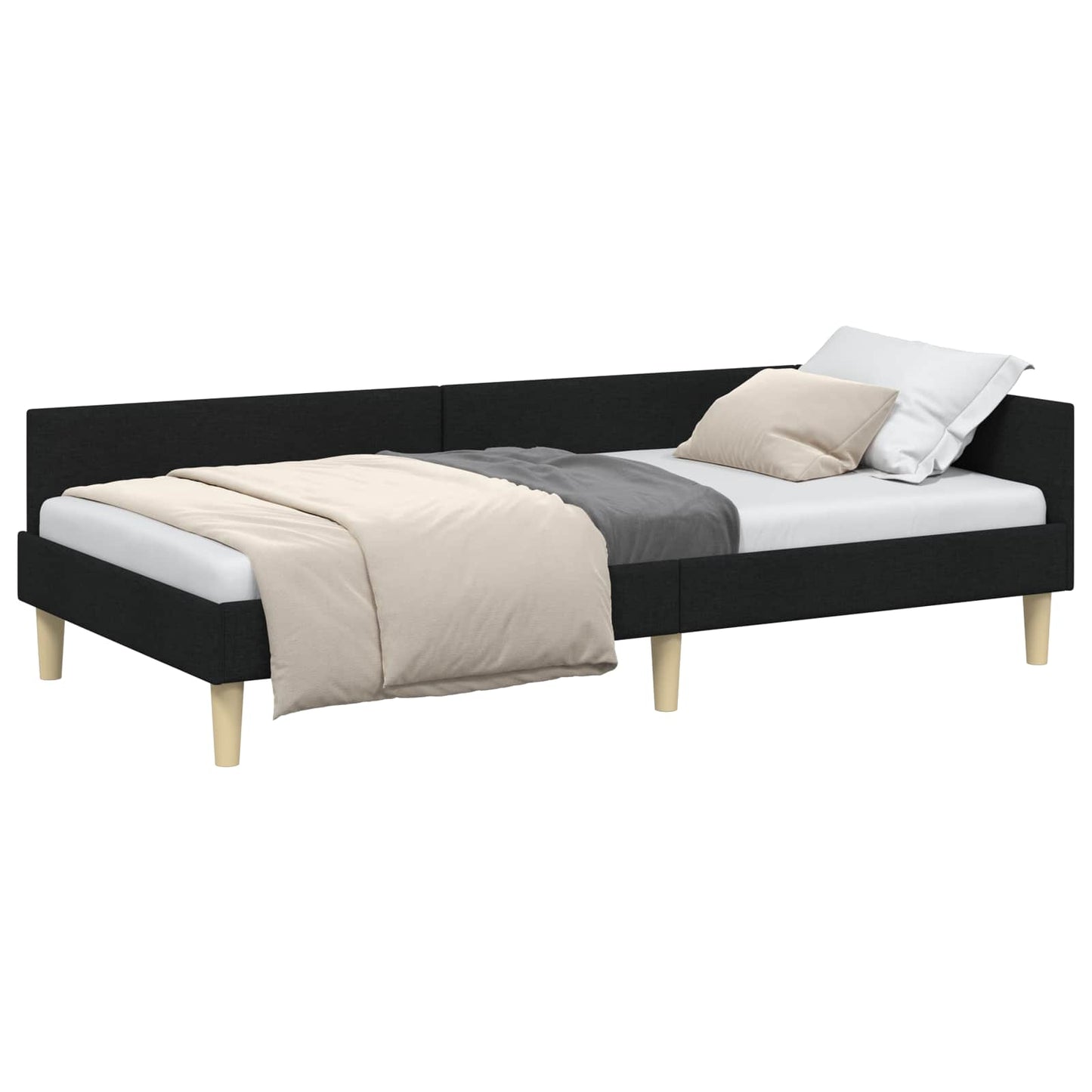 vidaXL Κρεβάτι Γωνίας Άλλο Μαύρο 90 x 190 cm Ύφασμα και Έργο ξύλου