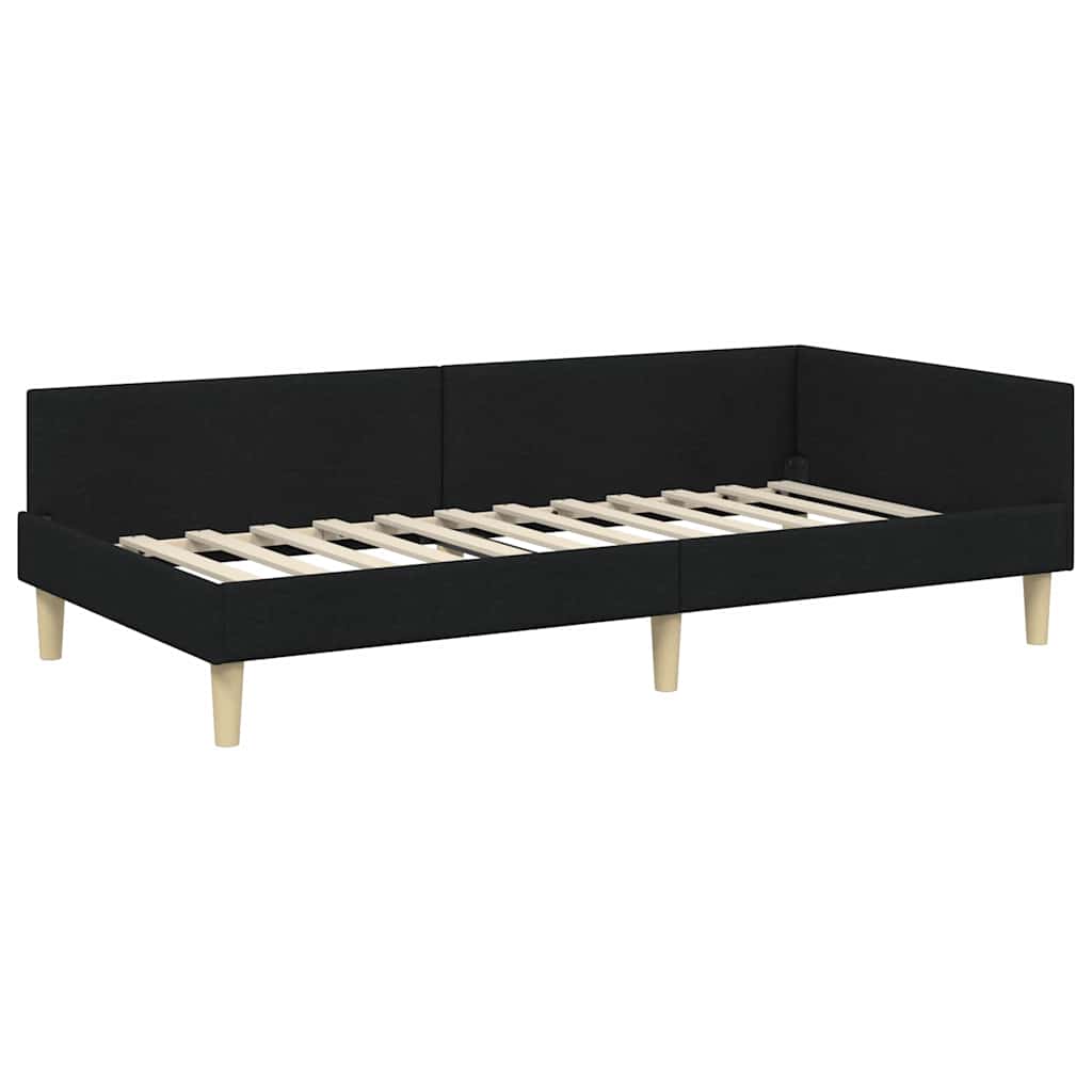 vidaXL Κρεβάτι Γωνίας Άλλο Μαύρο 90 x 190 cm Ύφασμα και Έργο ξύλου