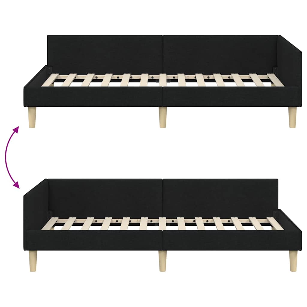 vidaXL Κρεβάτι Γωνίας Άλλο Μαύρο 90 x 200 cm Ύφασμα και Έργο ξύλου