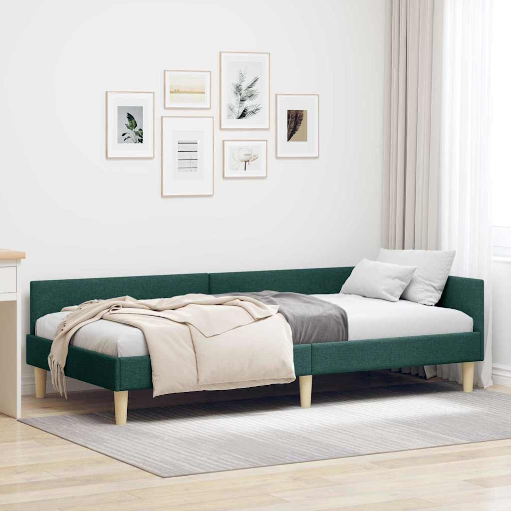 vidaXL Κρεβάτι Γωνίας Σκούρο Πράσινο 90 x 200 cm ύφασμα