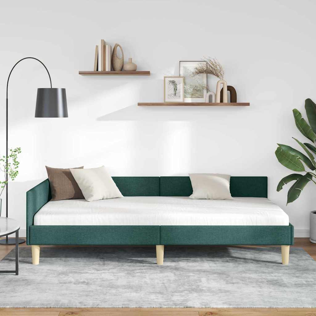 vidaXL Κρεβάτι Γωνίας Σκούρο Πράσινο 90 x 200 cm ύφασμα