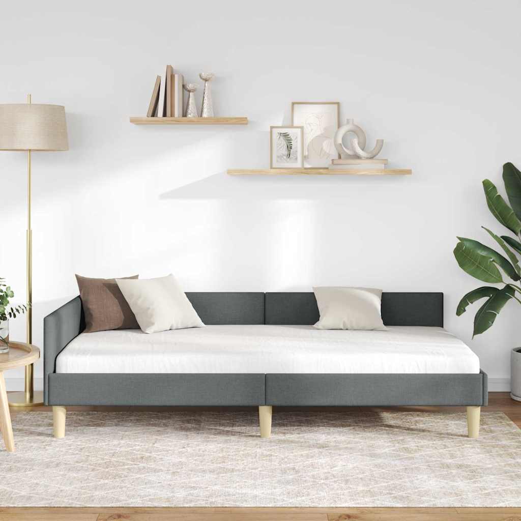 vidaXL Κρεβάτι Γωνίας Σκούρο γκρι 100 x 200 cm Ύφασμα και Έργο ξύλου