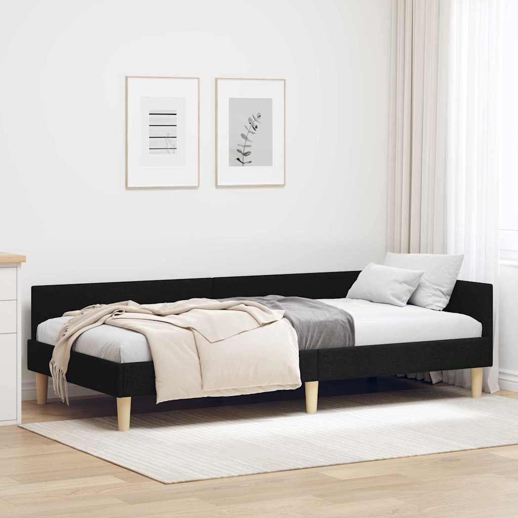 vidaXL Κρεβάτι Γωνίας Άλλο Μαύρο 100 x 200 cm Ύφασμα και Έργο ξύλου