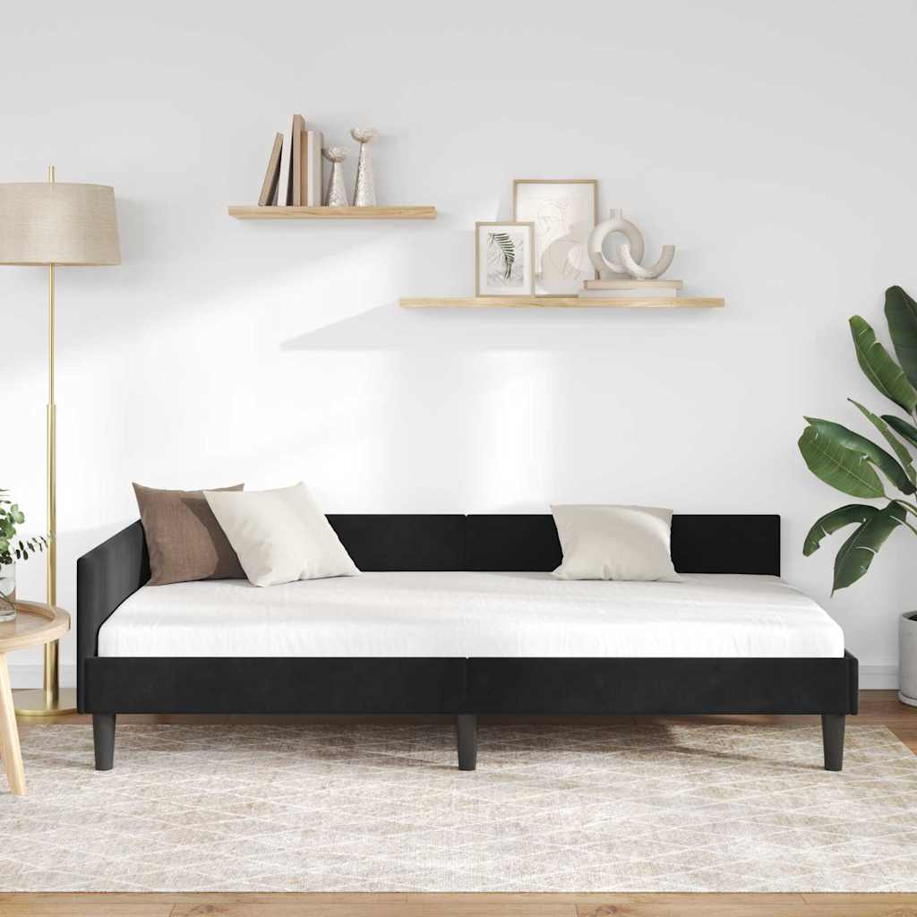 vidaXL Πλαϊνό Κρεβάτι Μαύρο 80 x 200 cm Βελούδο και Στιβαρή ξυλεία