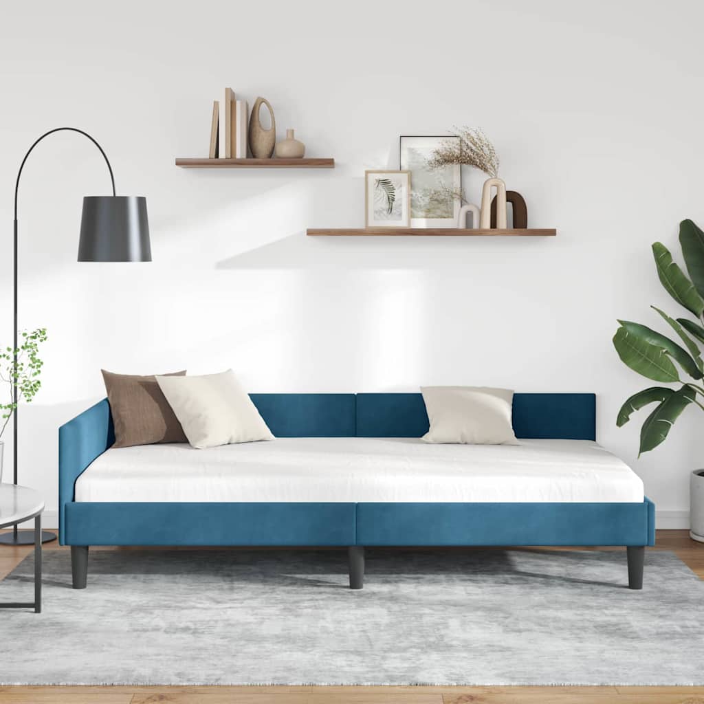 vidaXL Κρεβάτι Γωνίας με κεφαλάρι Μπλε 90 εκ x 190 εκ Βελούδο