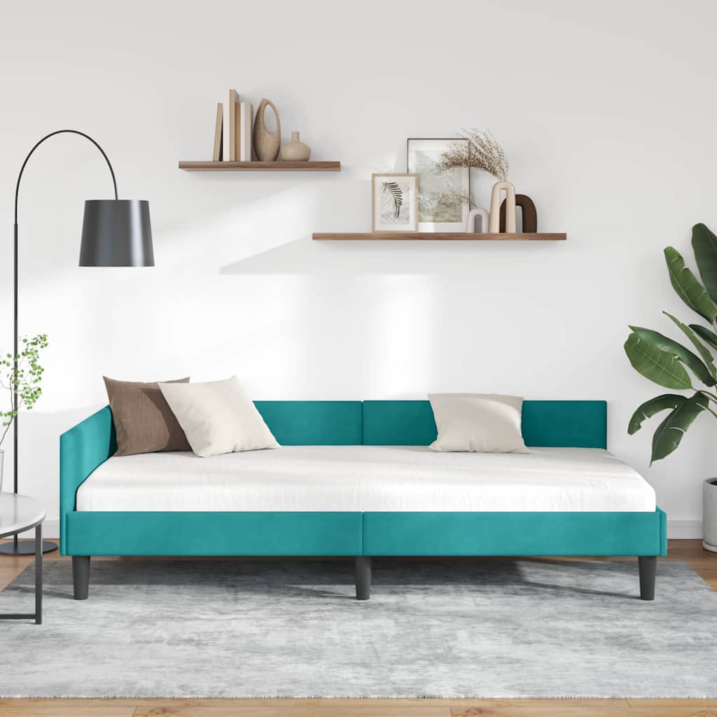 vidaXL Κρεβάτι Γωνίας με κεφαλάρι Τιρκουάζ 90 εκ x 190 εκ Βελούδο