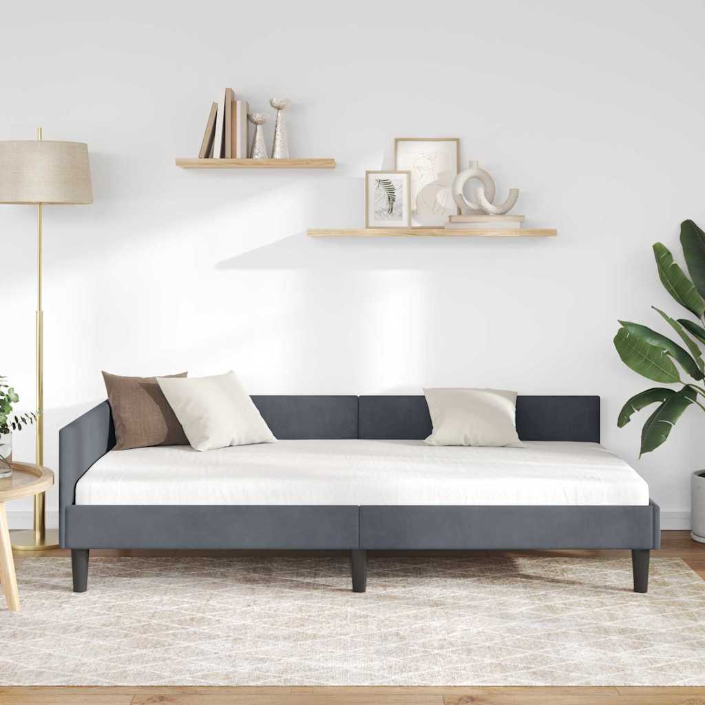 vidaXL Πλαϊνό Κρεβάτι με κεφαλάρι Σκούρο γκρι 90 x 200 cm