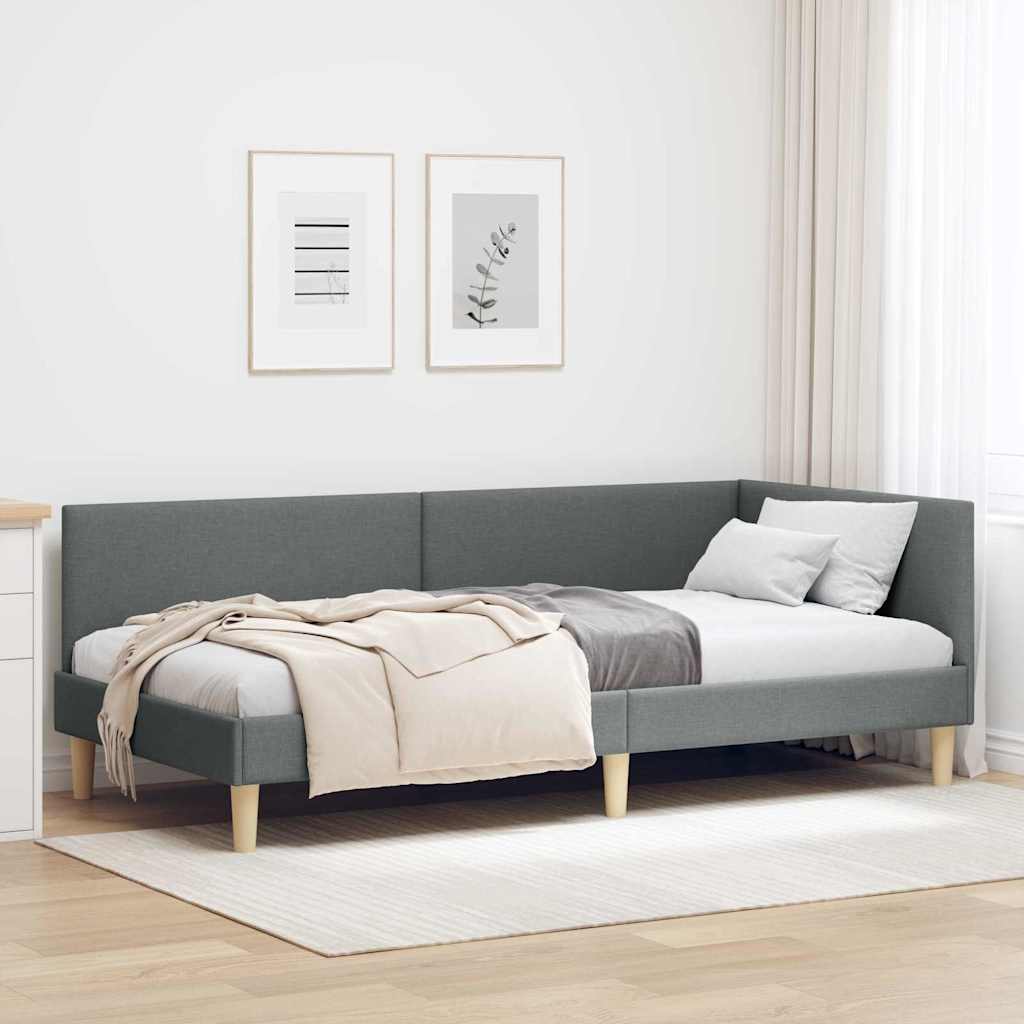 vidaXL Κρεβάτι Γωνίας Σκούρο Γκρι 90 x 190 cm Ύφασμα
