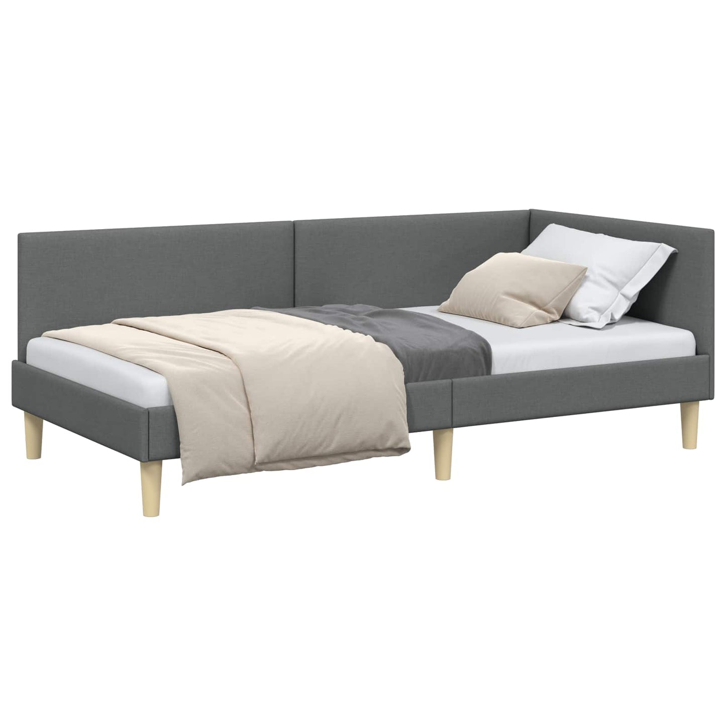 vidaXL Κρεβάτι Γωνίας Σκούρο Γκρι 90 x 190 cm Ύφασμα