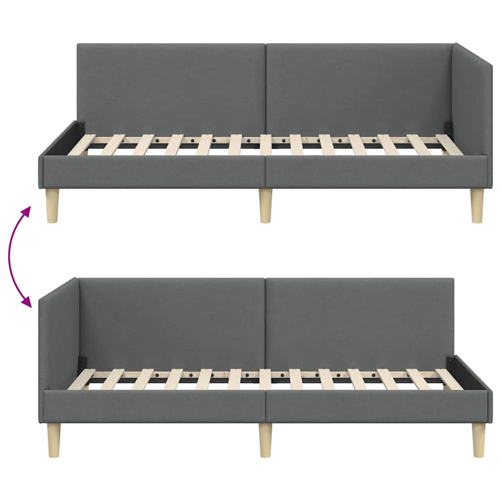 vidaXL Κρεβάτι Γωνίας Σκούρο Γκρι 90 x 190 cm Ύφασμα