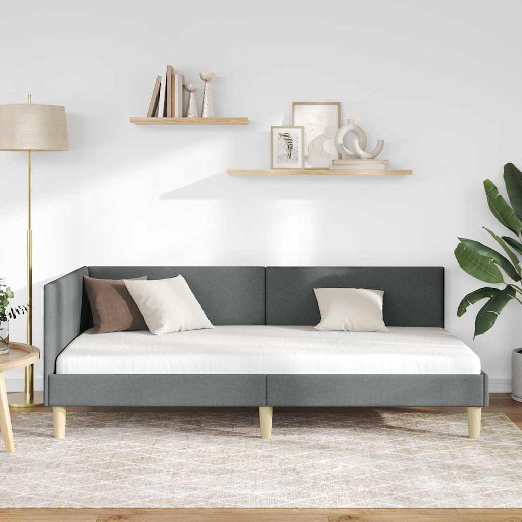 vidaXL Κρεβάτι Γωνίας Σκούρο γκρι 90 x 200 cm Ύφασμα και Έργο ξύλου