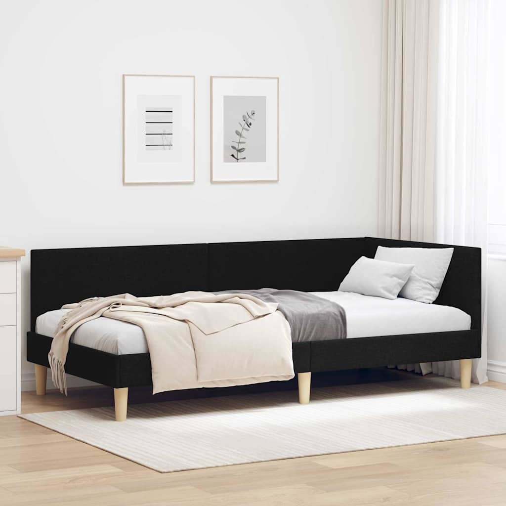 vidaXL Κρεβάτι Γωνίας Άλλο Μαύρο 90 x 200 cm Ύφασμα και Έργο ξύλου