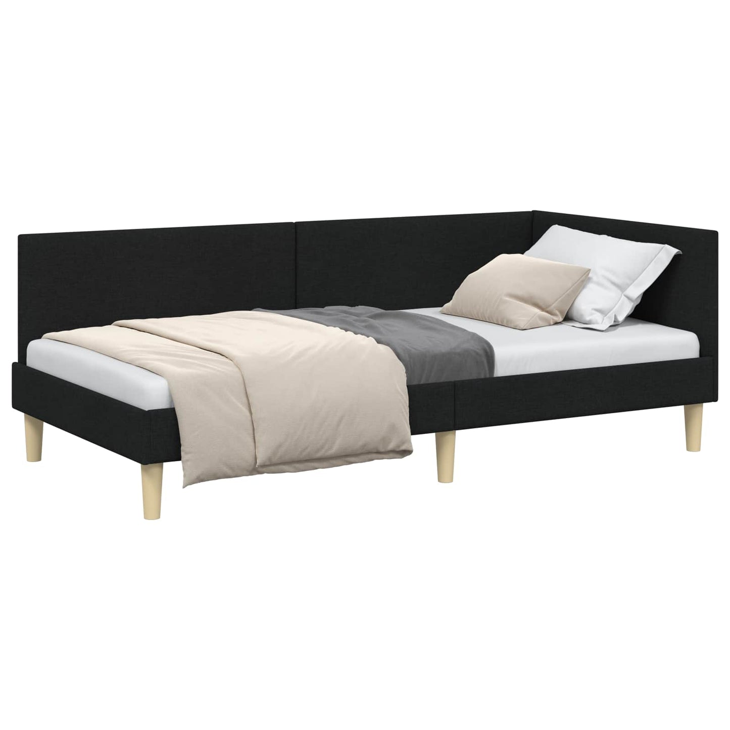 vidaXL Κρεβάτι Γωνίας Άλλο Μαύρο 90 x 200 cm Ύφασμα και Έργο ξύλου