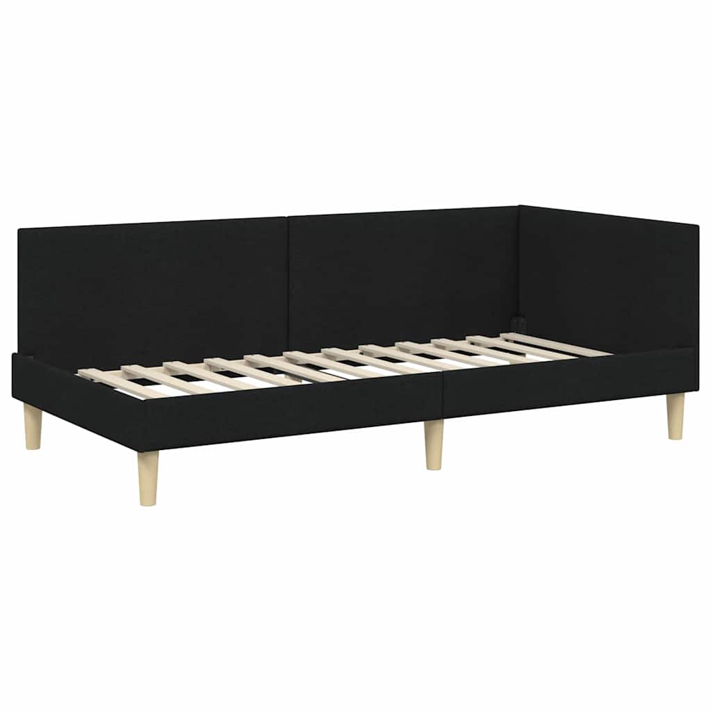 vidaXL Κρεβάτι Γωνίας Άλλο Μαύρο 90 x 200 cm Ύφασμα και Έργο ξύλου