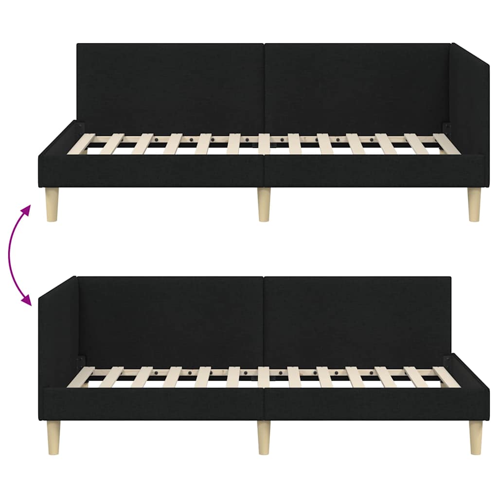 vidaXL Κρεβάτι Γωνίας Άλλο Μαύρο 90 x 200 cm Ύφασμα και Έργο ξύλου