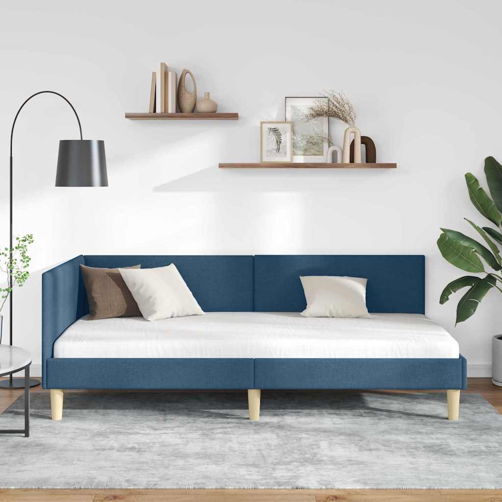 vidaXL Κρεβάτι Γωνίας Μπλε 90 εκ x 200 εκ Ύφασμα και Κόντρα Πλακέ