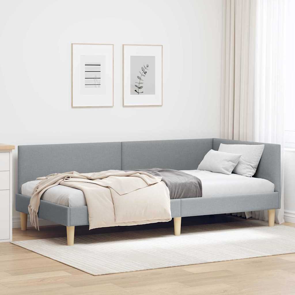 vidaXL Κρεβάτι Γωνίας Ανοιχτό γκρι 100 x 200 cm Ύφασμα και Έργο ξύλου