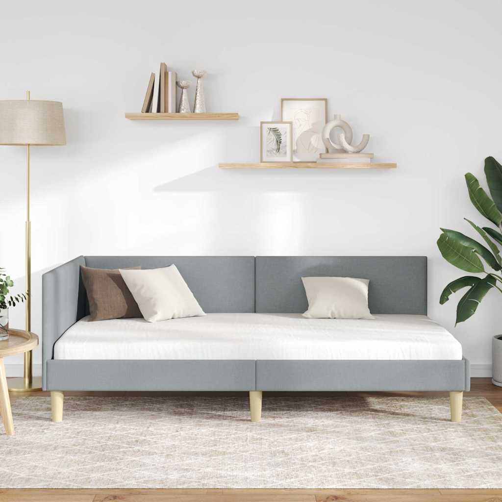 vidaXL Κρεβάτι Γωνίας Ανοιχτό γκρι 100 x 200 cm Ύφασμα και Έργο ξύλου
