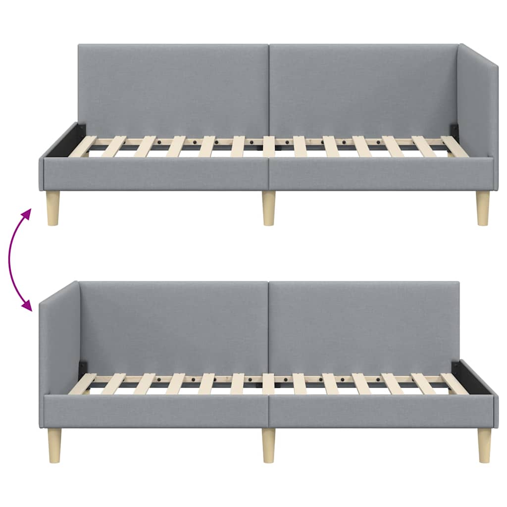 vidaXL Κρεβάτι Γωνίας Ανοιχτό γκρι 100 x 200 cm Ύφασμα και Έργο ξύλου
