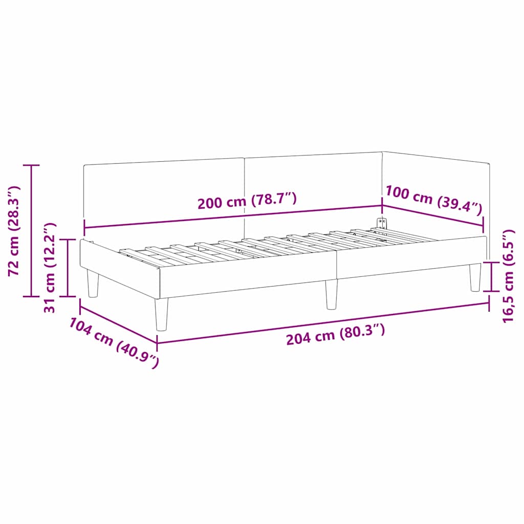 vidaXL Κρεβάτι Γωνίας Άλλο Μαύρο 100 x 200 cm Ύφασμα και Έργο ξύλου