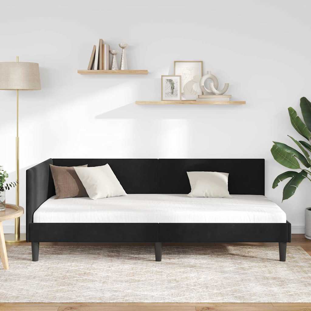 vidaXL Κρεβάτι Γωνίας Μαύρο 80 x 200 cm Βελούδο και Εργοστασιακό ξύλο